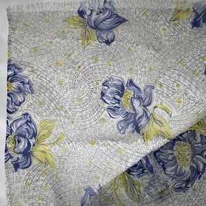 Fabric Sheer Blue Flowers Yellow 3 yards X 43" Wide Vintage